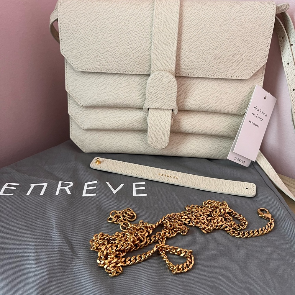 NWT Senreve Pebbled Italian Leather Crossbody Bag In Sand and dust bag included